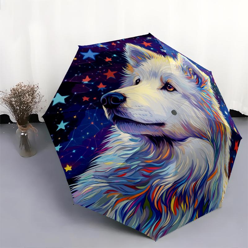Colorful Samoyed Pattern, Automatic Folding Umbrella, Portable and Foldable Design, 8 Ribs, a Christmas or Birthday Gift.