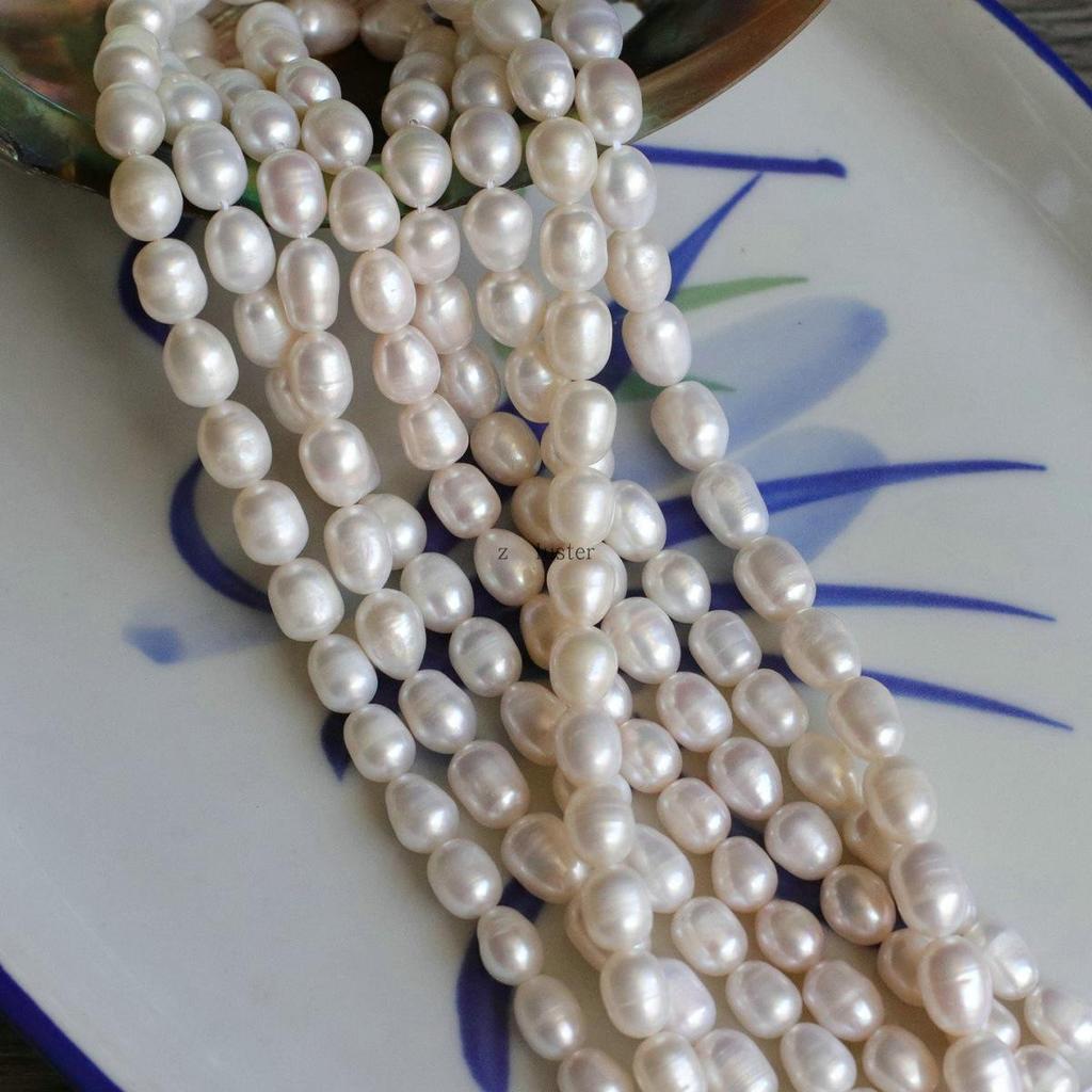 Natural Freshwater Rice Pearl Beads (7-8mm) for DIY Hairpins, Earrings, Necklaces, and Ornaments.