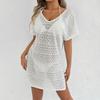 Abito da Donna Estivo Casual Largo Scollo a V Profondo Spacco Pizzo Lavorato a Maglia Manica Corta Copricostume da Spiaggia per Vacanza
