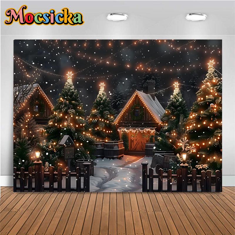 Vánoční strom Velké pozadí Fotografie Santa Claus Dárek Domácí lampa Sněhová vločka Dům Pozadí Dekorace Večírkové rekvizity Studio Fotorozóna