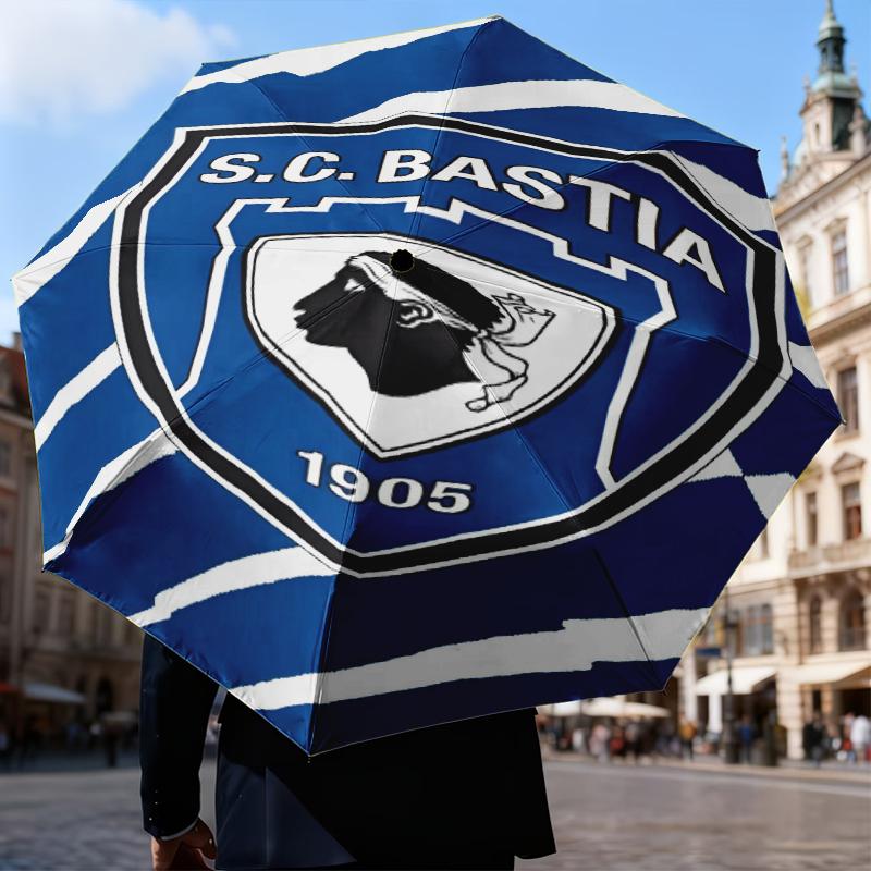Sc Bastia Football Crest Umbrella Folding umbrella, automatic umbrella 8-Frame for Travel, camping Use Gift for Halloween Christmas