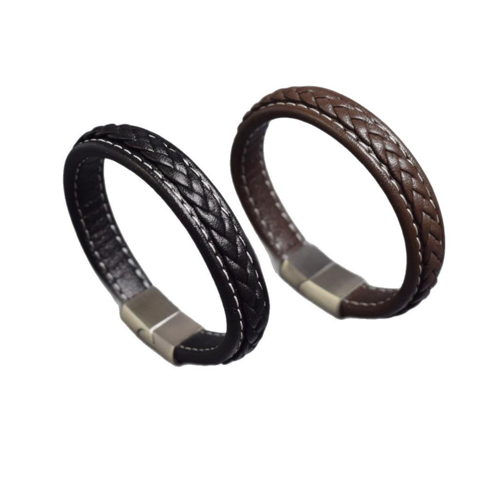 Korean Style Stainless Steel Magnetic Buckle Bracelets Bangles Hand Woven Leather Roper Bracelet Men Friendship Jewelry Pulseras