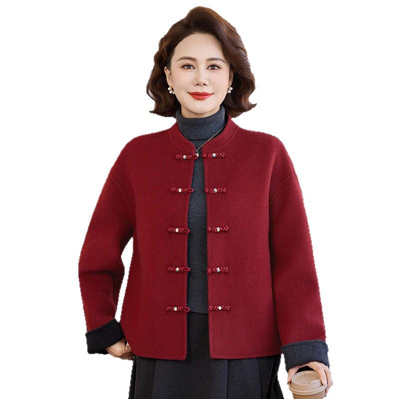 Damen Winterkollektion: Rotes Rattenjahr-Kleid, Wollmantel der Mutter, Baumwolljacke für mittlere und ältere Menschen, Wollmantel im französischen Stil