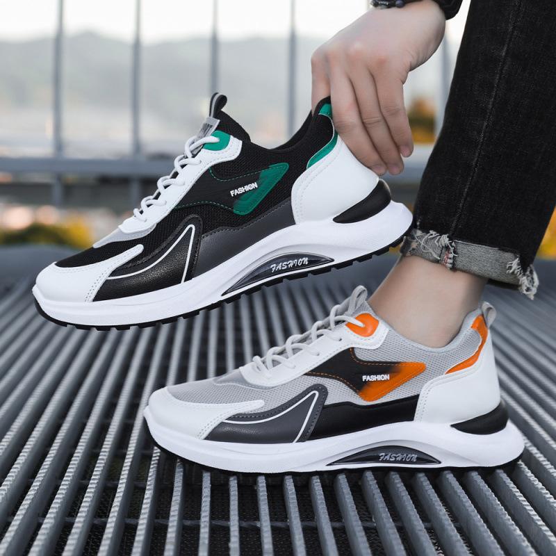 Shoes men's spring new leather mesh breathable sports shoes lightweight running shoes casual men's shoes