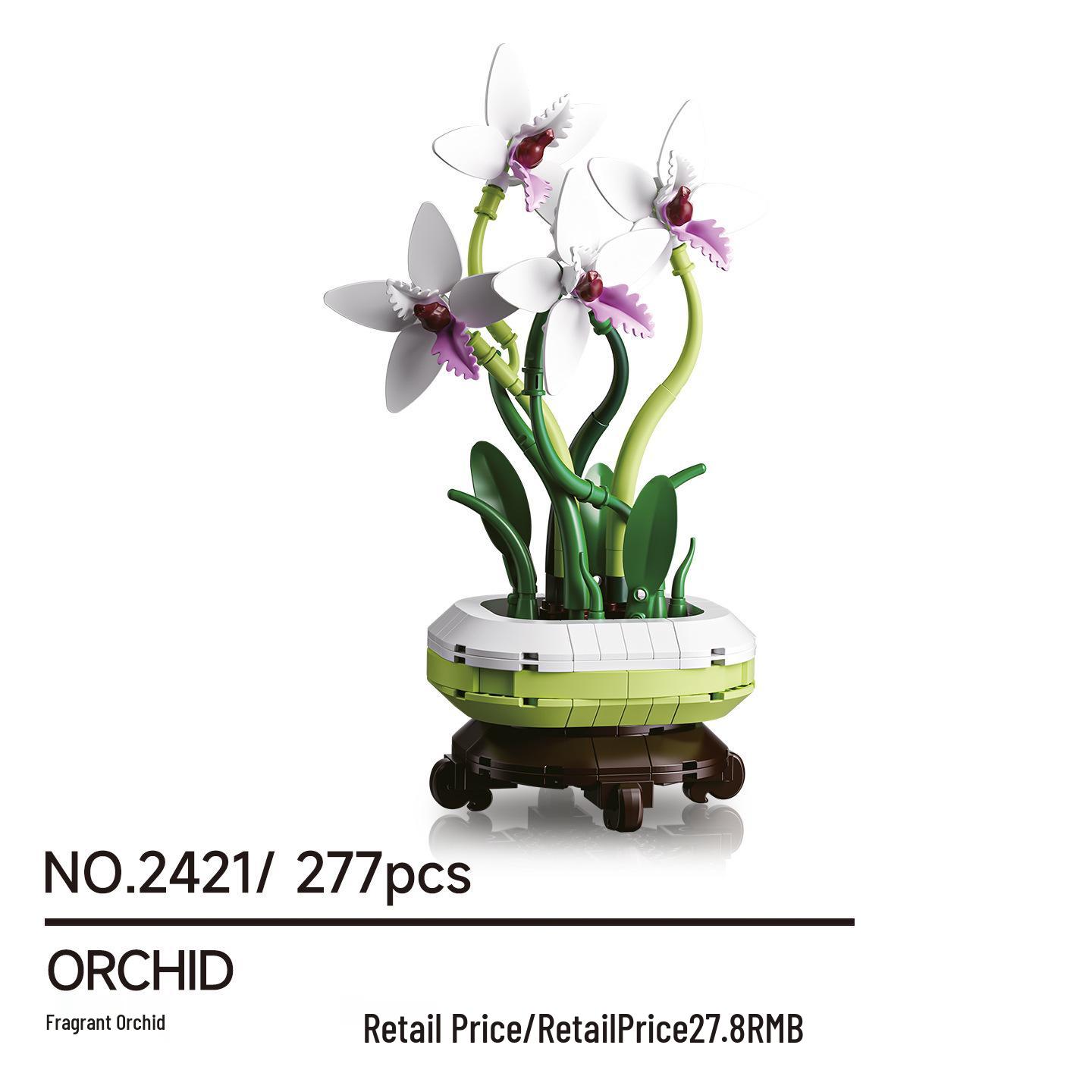 

Wange 2420 Creative Building Blocks: Prunus Mume, Orchid, Bamboo, Chrysanthemum Potted Flowers