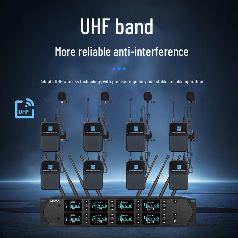 HDCON HT-D880LJ 8-Channel UHF Wireless Lapel Microphone System (CN version)