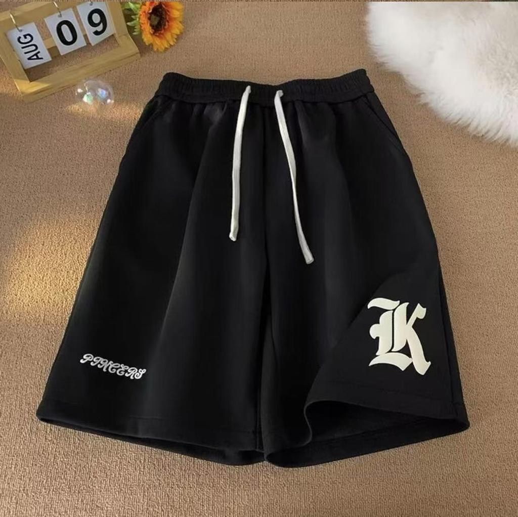 Oversized Loose Shorts Men American Retro Gothic Alphabet Print Japanese Samurai Style Casual Sports Beach Pants Shorts