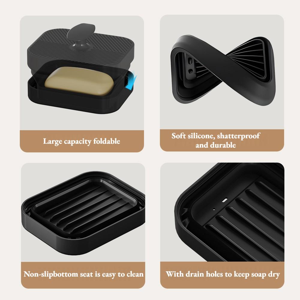 2 In 1 Silicone Soap Storage Box Foldable with Exhaust Hole Anti Slip Portable Shampoo Brush and Scrub Brush Set for Travel