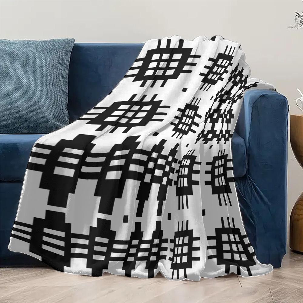 Black And White Geometric Pattern Blanket Soft Fleece Throw Blanket For Sofa Bed Living Room Decoration Gift