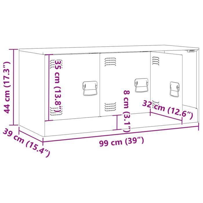 VidaXL Meuble TV vert olive 99x39x44 cm acier, banc TV, meuble télé, meuble multimédia, buffet TV, meuble hifi, centre de 841647