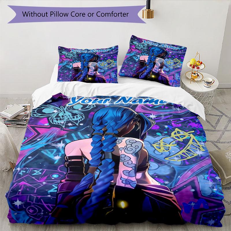 3PC Custom Name Fantasy Anime Girl Bedding Set Printed Bedding Set Duvet Cover Closure Includes 1 Duvet Cover & 2 Pillowcases for All Seasons Bedroom