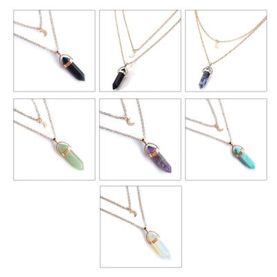 Bohemian Necklace with Natural Stone Pendant Gold Chain Moon Charm Feminine Layered Necklace for Wedding Party Jewelry