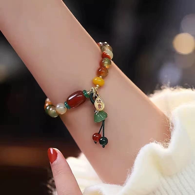 JYL TS Bracelet Bohemian Glass  Guanyin Theme Invites Blessings & Peace N461 темно-алый