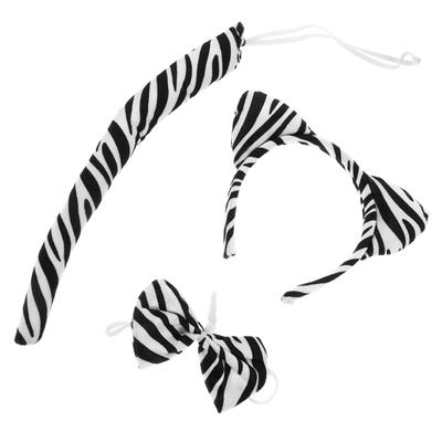 2 Set Dekorativ Barnkostym Zebra Cosplay Fluga och Svans Huvudstycke för Halloweenfest Kostymrekvisita Hårband Svansset