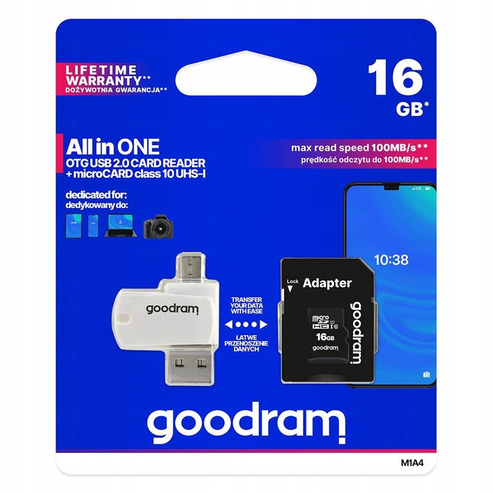 Karta pamięci microSDHC GOODRAM 16GB M1A4 UHS-I + Adapter