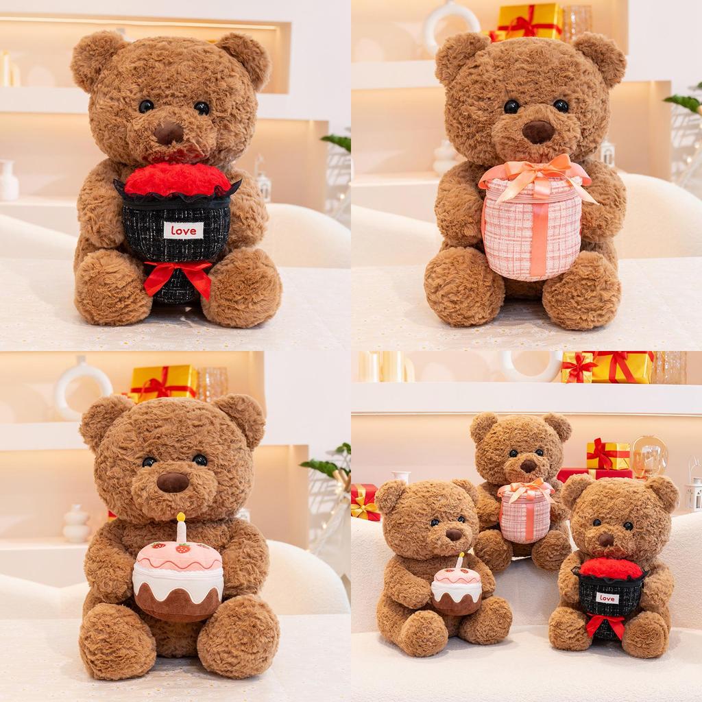 Romantic Teddy Bear Plush Toy With Rose Design For Valentines Day Gift