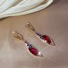 Rose Gold Color Long Drop Earrings For Women Fashion Red With Blue Natural Zircon Accessories Daily Fine Jewelry
