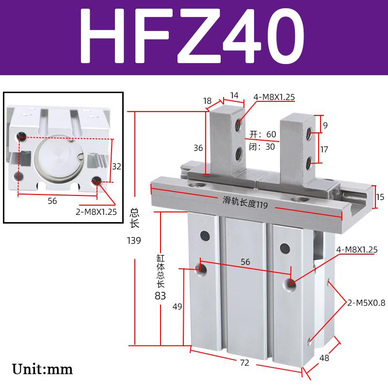 Cylinder HFZ6 HFZ10 HFZ16 HFZ20 HFZ25 HFZ32 HFZ40 HFZ Parallel Style Pneumatic Air Gripper Double Acting Gripper