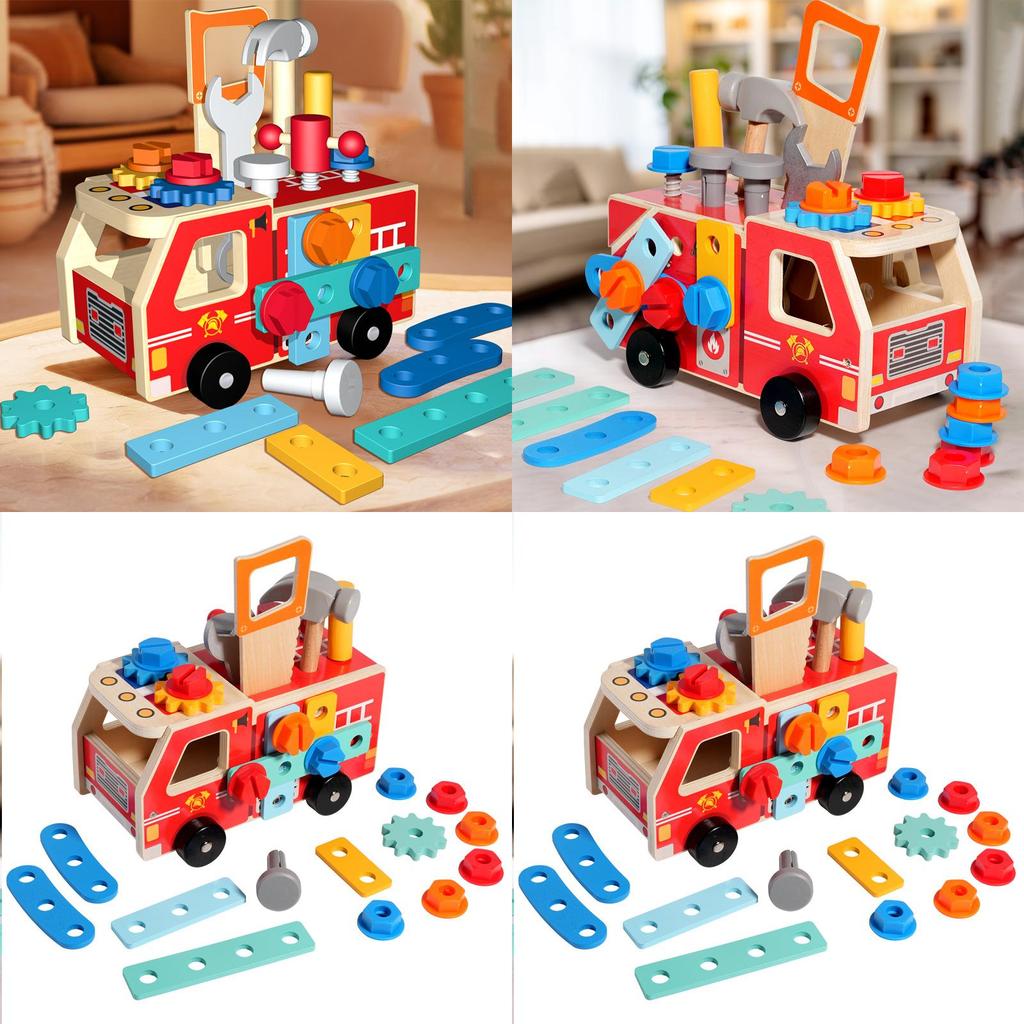 Wooden Fire Truck Puzzle Toy For Kids Educational And Developmental Play