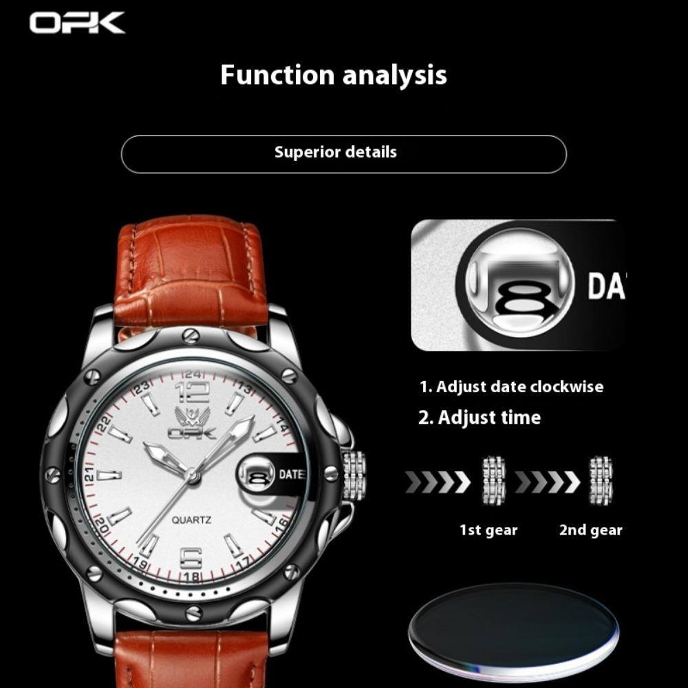 OPK Watch Magnifying Glass Calendar Luminous Men's Belt Sports Watch
