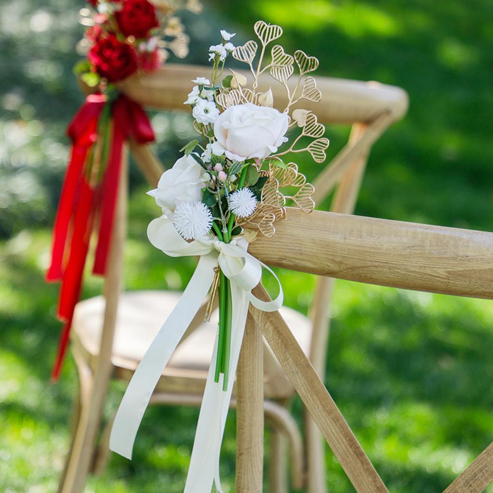 Artificial Chair Back Flower Multi-color Pew Flowers For Weddings Church Ceremony Party Chair Decor