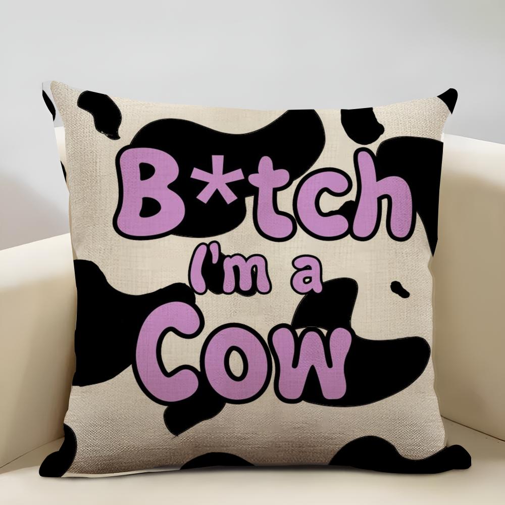 Cow Print Cushion Cover Household Decoration Linen Sofa Cushion Cover: Skin-Friendly & Breathable with Invisible Zipper