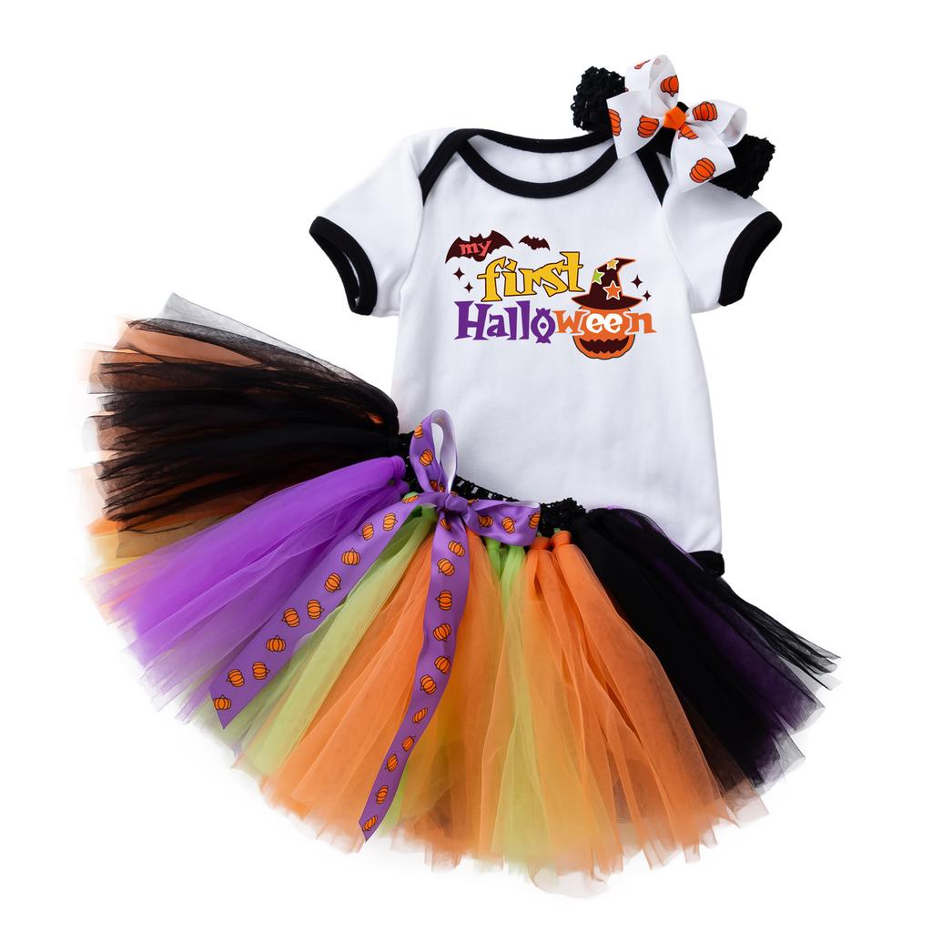 Baby Girls Kids Skirts Set 3PC Romper+Skirts+Headband Halloween Outfits