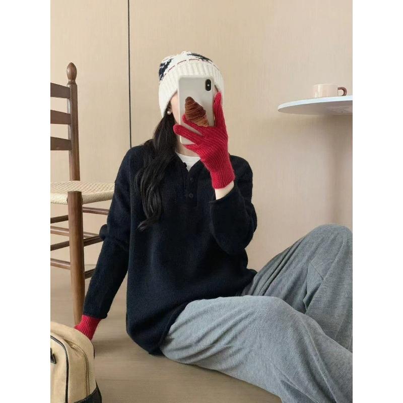 

Осень и зима новый простой омолаживающий пуловер с капюшоном женский свободный ленивый вязаный свитер повседневный топ One Size чёрный