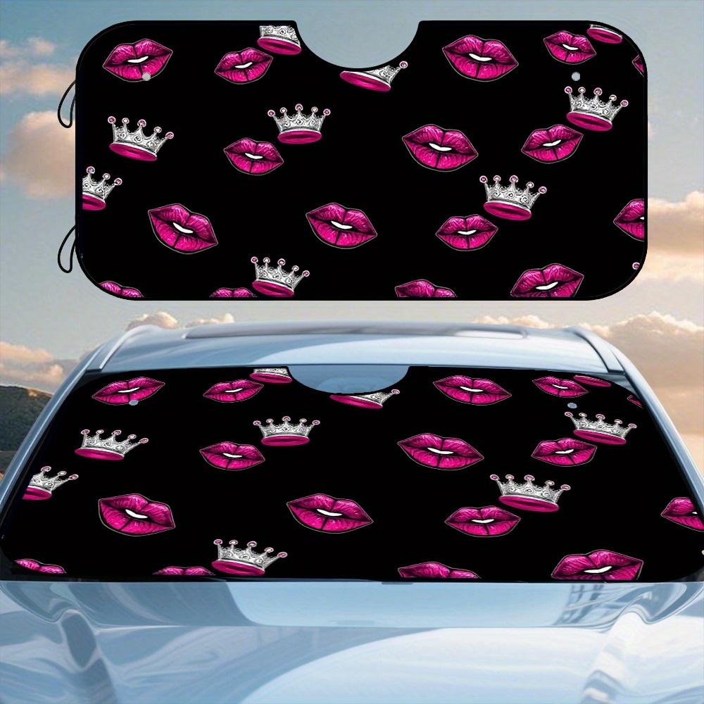 1pc Pink Lips Crown Style Foldable Car Sunshade - Fit For Front Windshield, Interior-Friendly Design With Playful Lip & Crown Pa