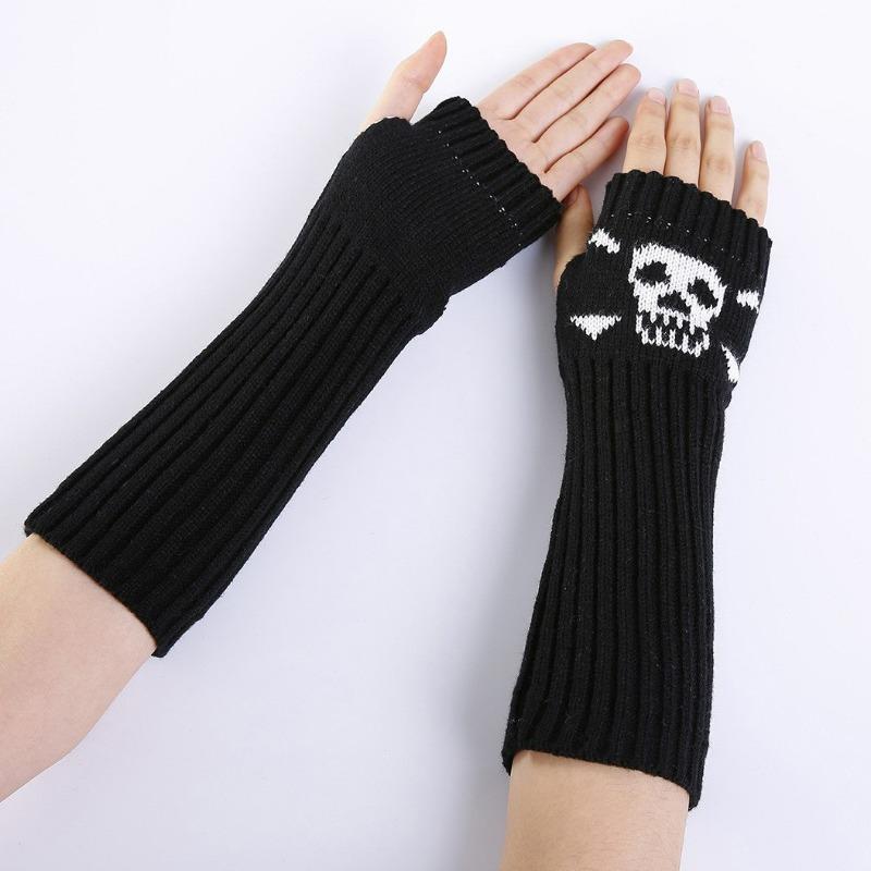 Botvotee Skull Sleeves for Women Y2k Accessories Arm Warmers Free Shipping Knitted Winter Warm Fingerless Gloves Cute Arm Guard