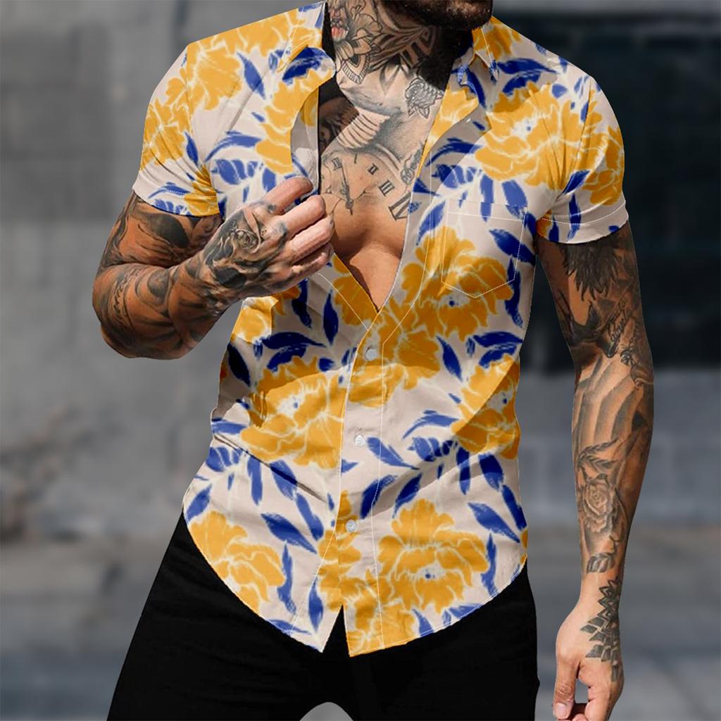 Men's Hawaiian Printed Button Short Sleeve Shirts Men's Casual Fashion Short Sleeve Shirts