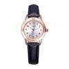 Girls Quartz Casual Watch Round Face 28mm PU Leather Band Japanese Movement Arabic Numerals Water Resistant Black Belt Gold Case