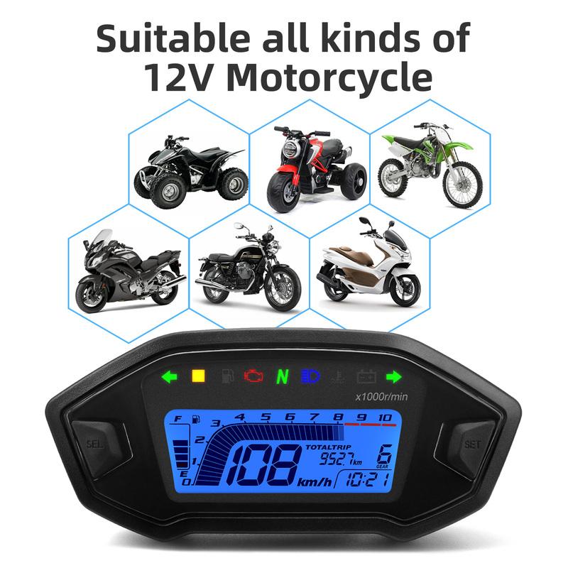 AD Motorcycle Instrument + Sensor Tachometer 10000 RPM Meter Dashboard Odometer KMH Speedometer With Alarm For KAWASAKI