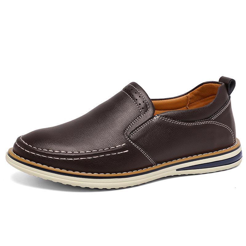 

Plus Size Men s Hand-stitched Leather Slip-ons: Casual Bean Loafers 40 коричневый