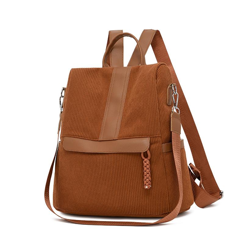 Cordrucksack Damen Einfarbiger Rucksack Studenten Schultasche