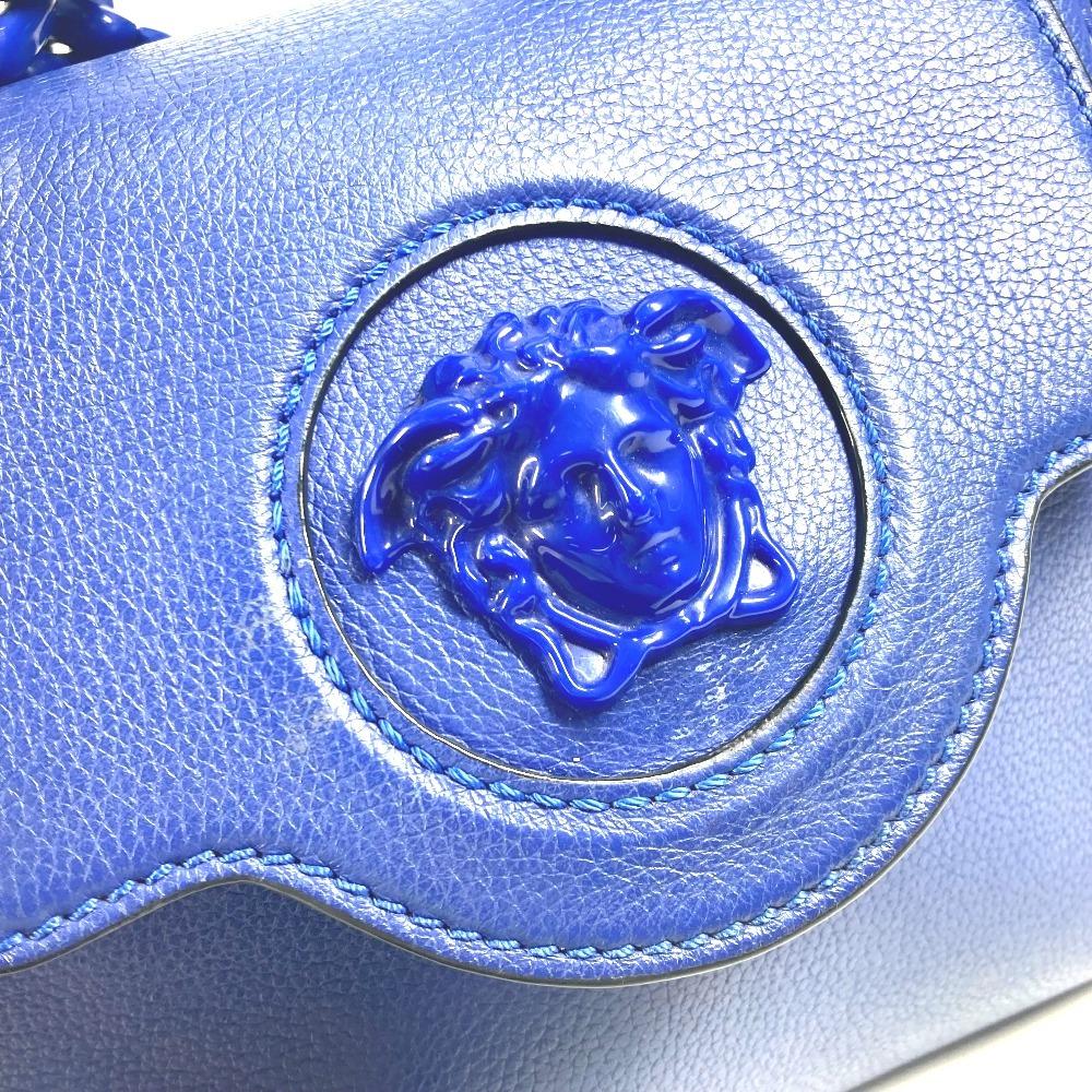 Versace Medusa Logo 2WAY Chain Shoulder Bag Hand Bag Leather Blue