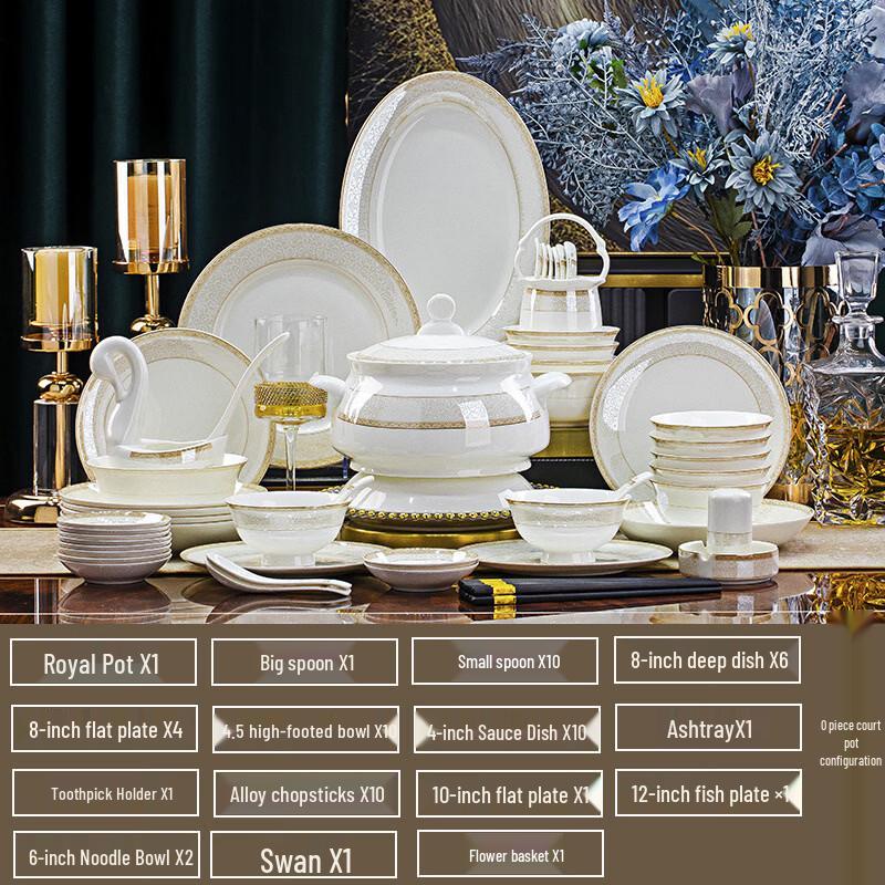 Романтический Роман 60-предметный Европейский Легкий Роскошный Обеденный Сервиз из Костяного Фарфора