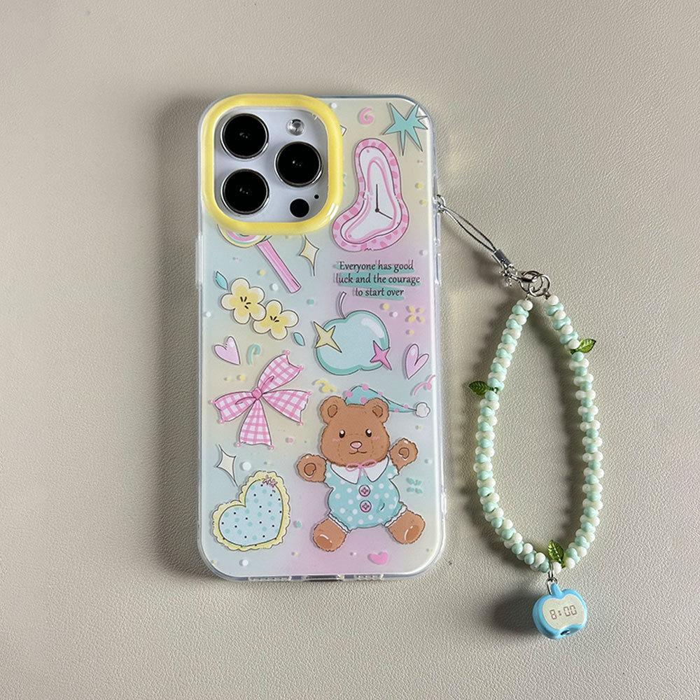 Cute Bear Suitable for Apple 16 Protective Case IPhone 15 Large Hole Mobile Phone Case 14pro Anti Fall 13 High End Sense