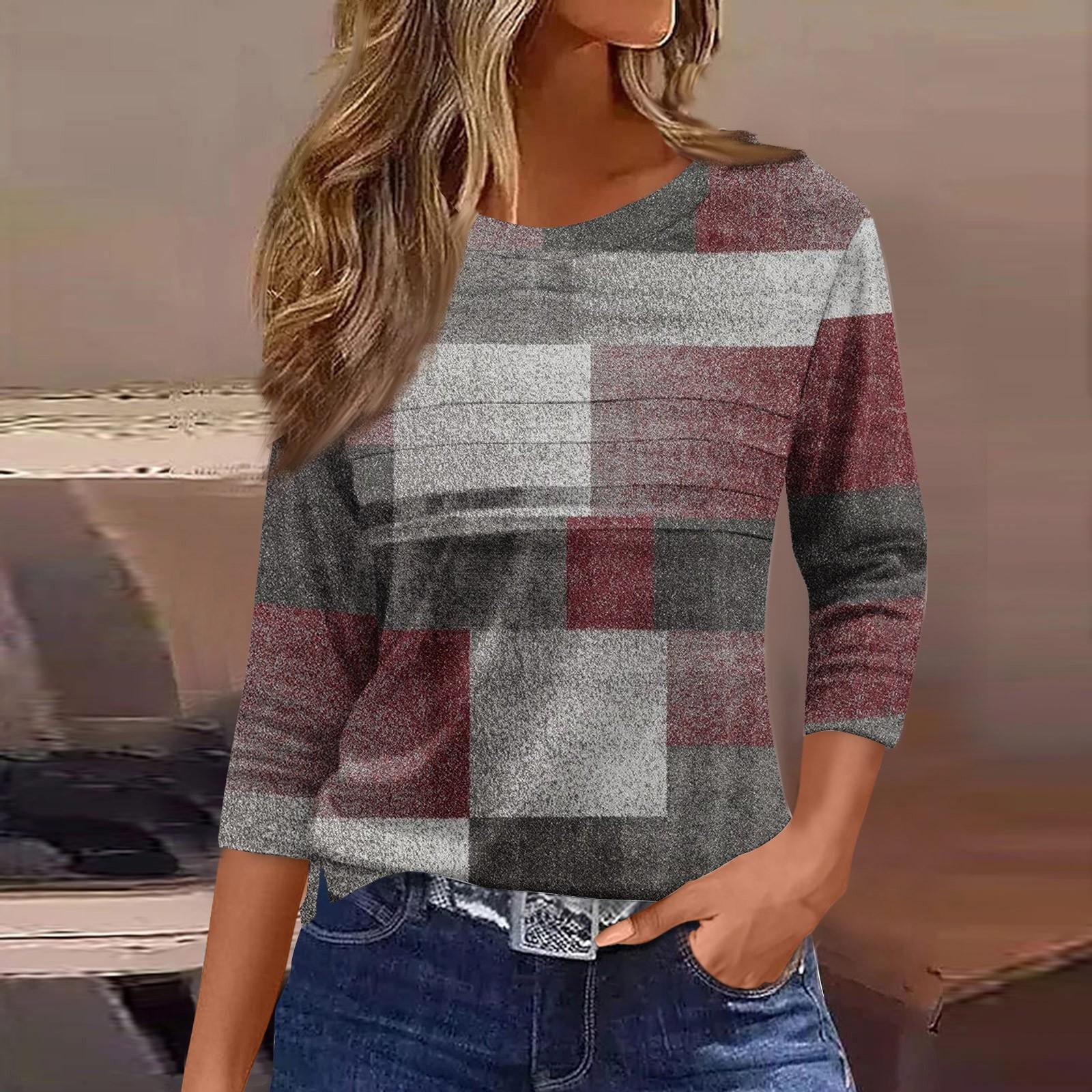 

Жіночий модний повсякденний вільний топ з рукавами 3/4 у смужку та круглим вирізом XXL червоний