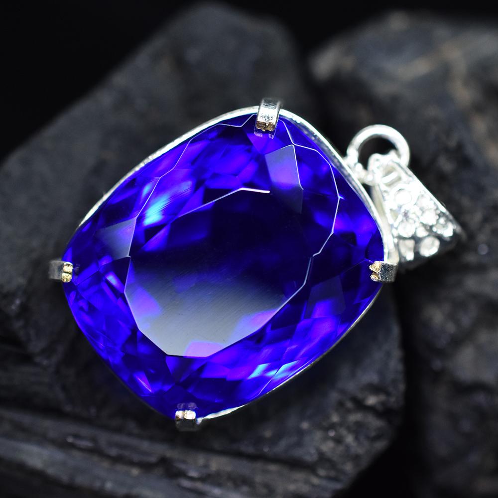 

105.60 Карат Натуральний Бразильський Кушон Танзаніт Підвіска Срібло 925 Камінь my-pd-150-sa 26.4 mm Approx.