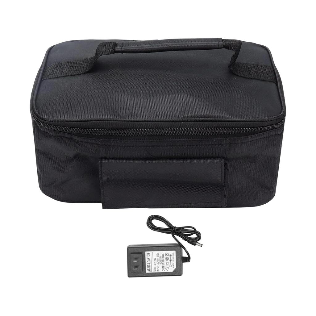 Heated Lunch Box Thermal Bag with Zipper, Mini Personal Microwave, Water Resistant for Home Office, Food Warmer, Black