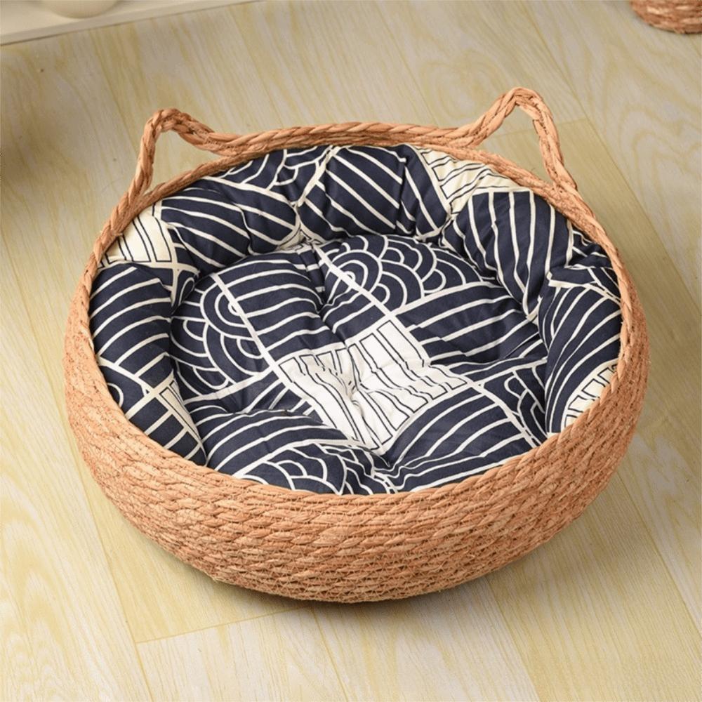 With Warm Pad Braided Cat Bed Rattan Weaving Vine Weave Cat Nest New Pet Sleeping Mat Pet Supplies