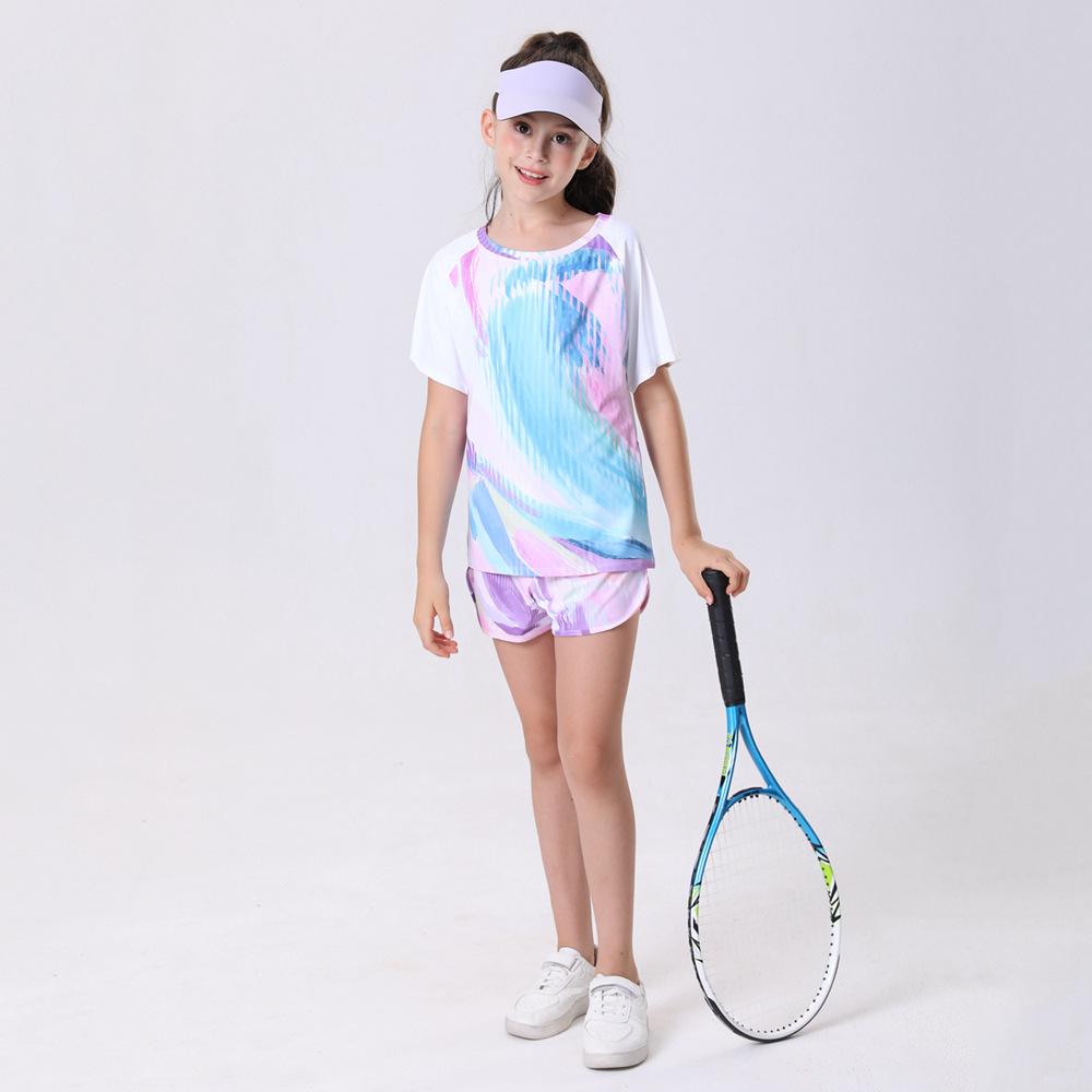 Girls' Quick-Dry Outdoor Fitness Set - Short Sleeve & Pants for Yoga, Badminton, Cycling, and Sports Competition.