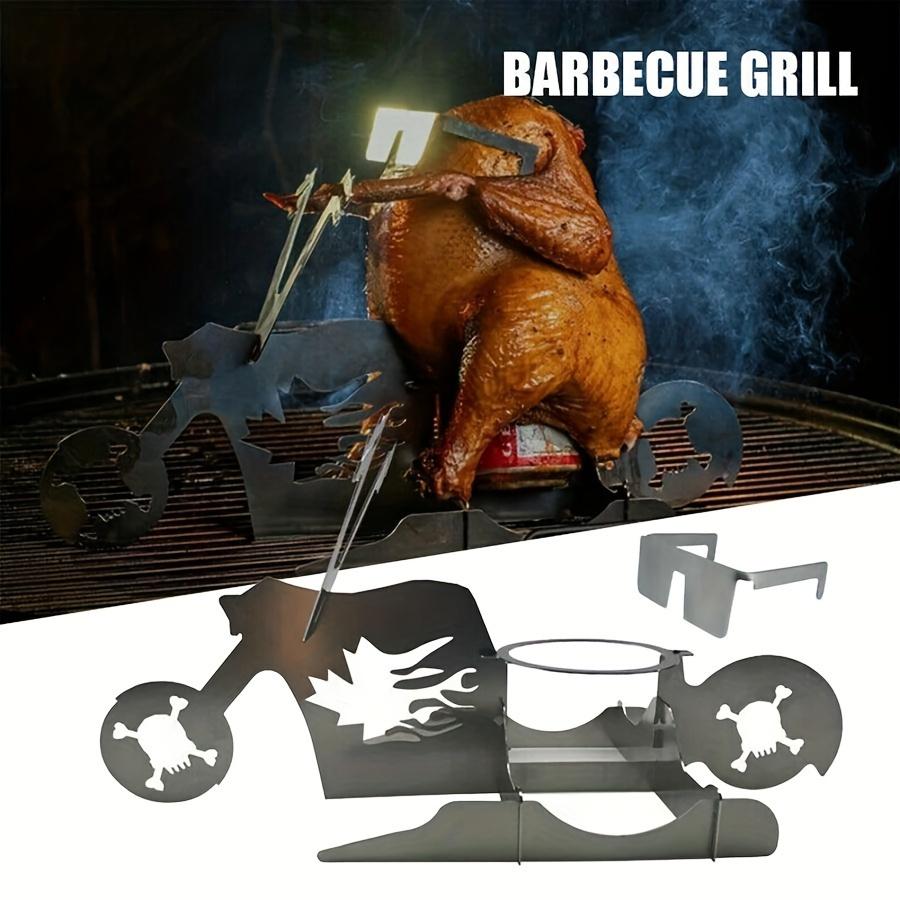 Estante para Pollo a la Parrilla con Forma de Lata de Cerveza de Motocicleta Acero Inoxidable Soporte para Pollo Biker Herramienta Divertida para Barbacoa Pollo Asado Caballero