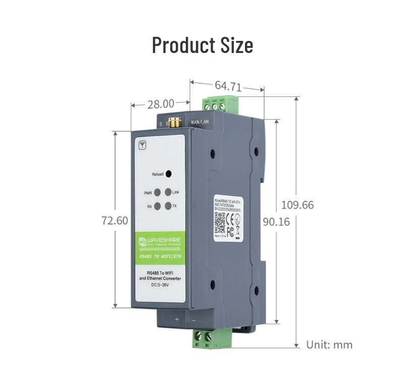 RS485 To WiFi Ethernet Module: RJ45 Serial Port Server with Modbus & MQTT, DIN Rail Mount