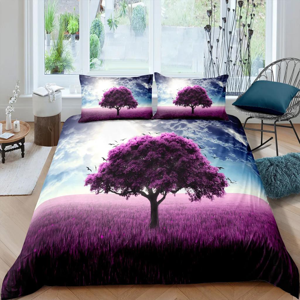Copripiumino King Size 240x220 Viola Copripiumino Set Biancheria da Letto Copripiumino Invernale Federa Tessile per la Casa Biancheria da Letto Albero della Vita