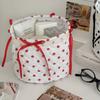 Stylish Nylon Dot Pattern Storage Bin With Ribbon For Makeup And Toy Organization