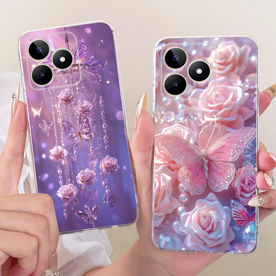 Für Realme C51 C51s C53 C60 / Realme Note 60 Handyhülle Bunte Schmetterlingsblume Girly Weiche Silikonhülle Transparente Rückseite
