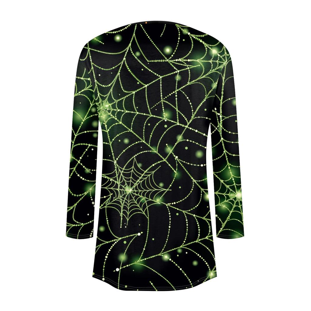 Women's Fashion Casual Halloween Printed Mid-Length Irregular Hem Cardigan Jacket