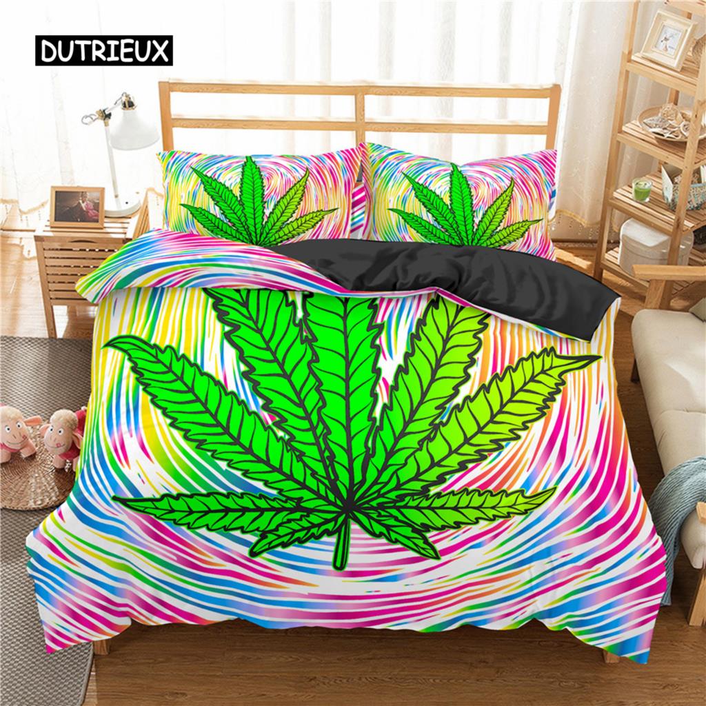 Nouveauté Ensemble de literie Feuilles de cannabis Taille Simple Jumeau Queen King Housse de couette Taie d'oreiller Housse de couette Housse de couette en polyester EU single(135x200cm)